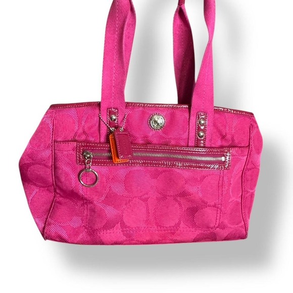 Y2k Coach Hot Pink Canvas Jacquard Signature Shoulder‎ Bag 2010 Glam